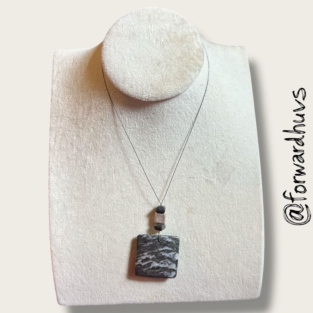 Bundle Sale 3 for $15 | Stone Pendant Necklace – 1.5” Marbled Square
